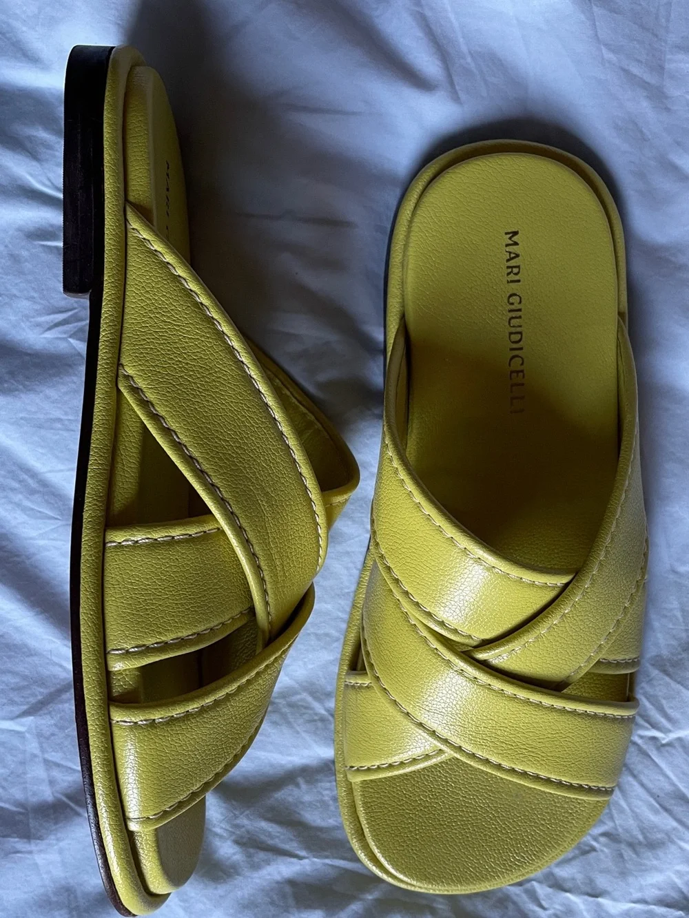 MARI GIUDICELLI Yellow Cross-Strap Slide Sandals